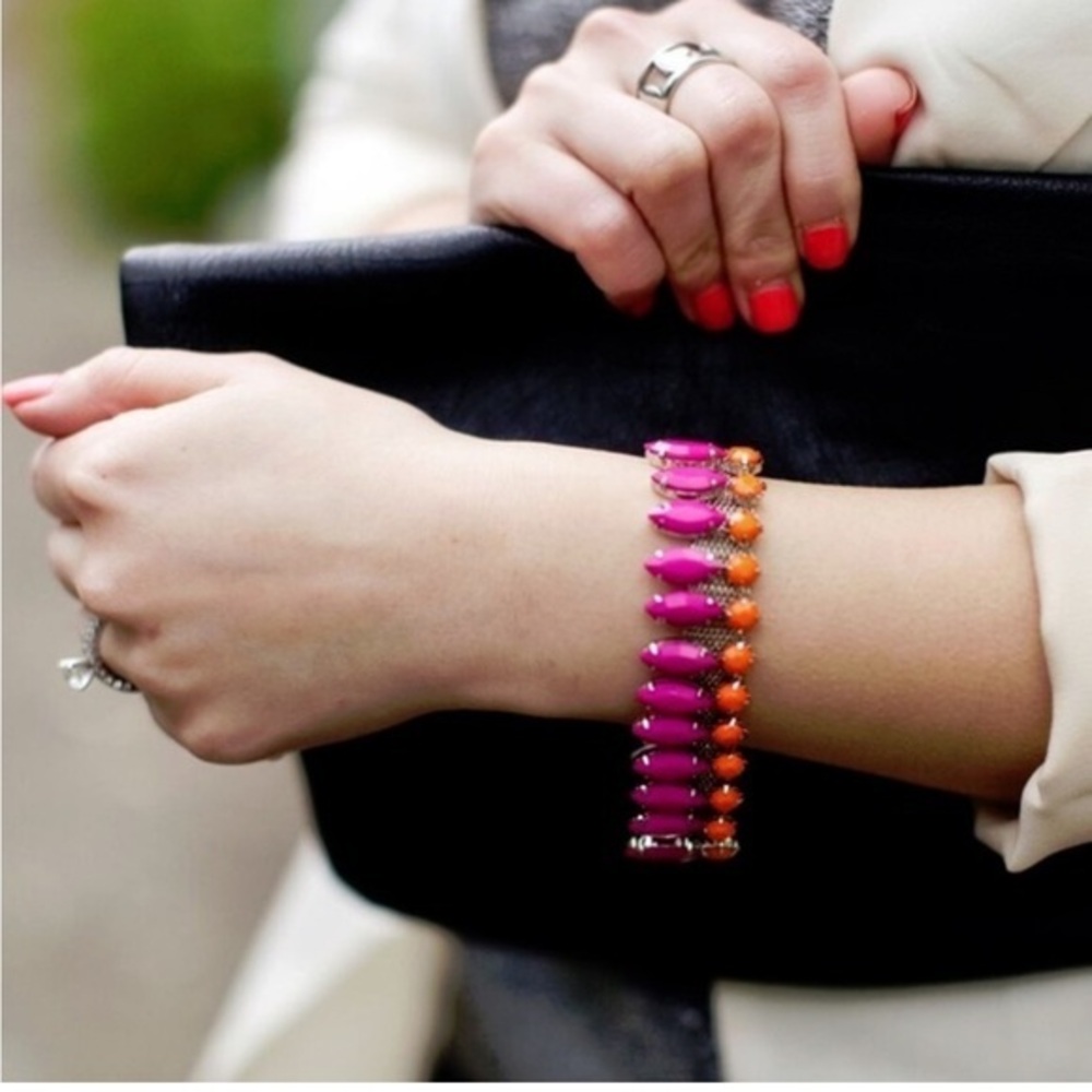 Pink and orange stone mesh bracelet